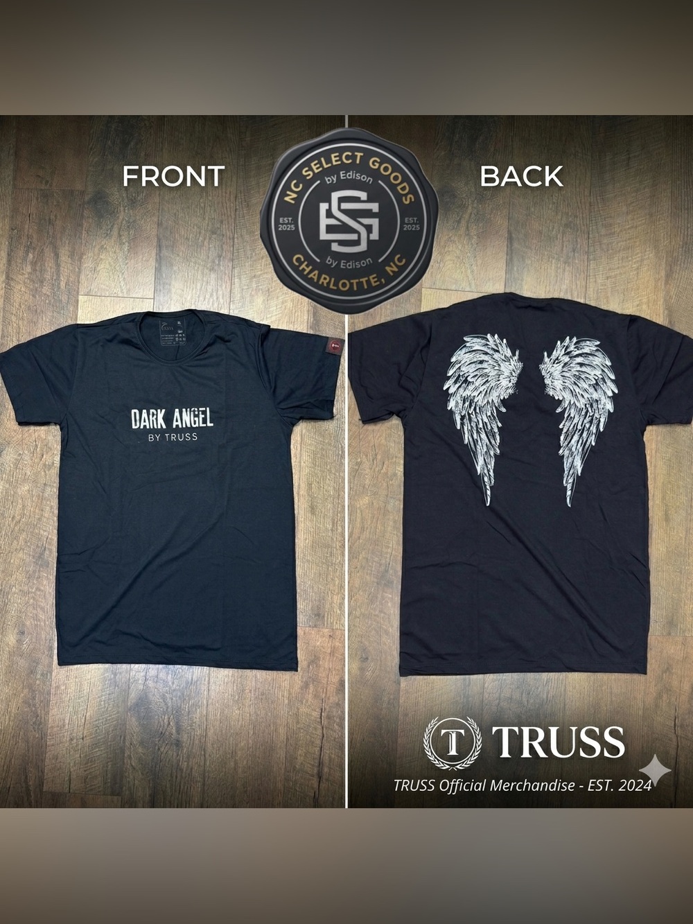 TRUSS Dark Angel Wing T-Shirt Black Graphic Tee Unisex Size M Brazil Streetwear
